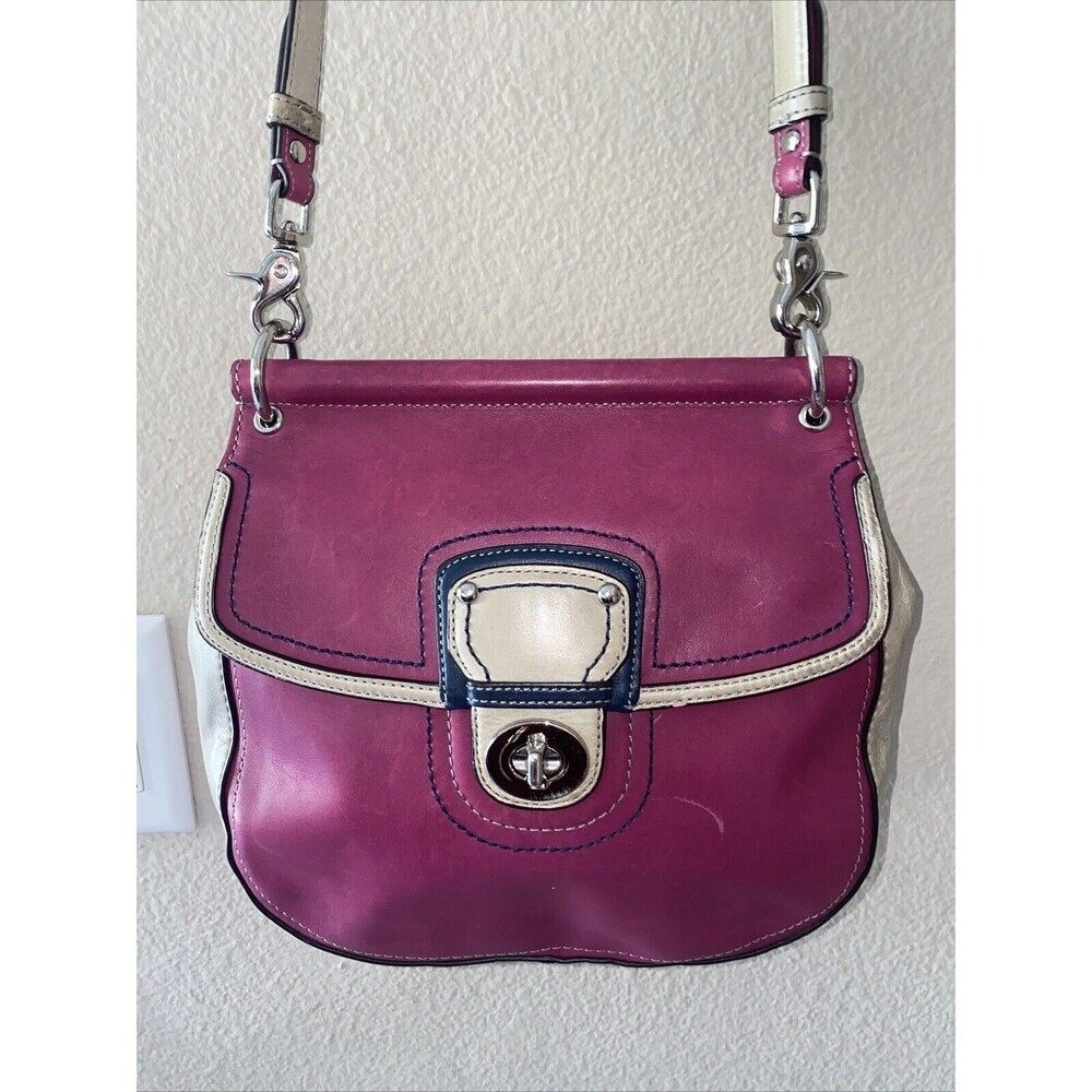 Coach Crossbody Bag in Pink and Blue with Flap Design